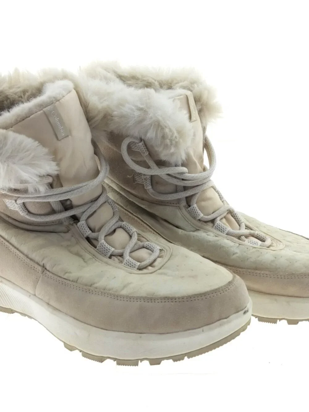 Columbia Women's 12 Waterproof Cream Faux Fur Winter Snow Boots Omni-Grip